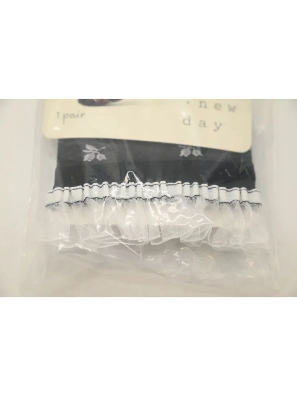 NIP A New Day Fashion Anklets 1 Pair One Size Black White Floral Ruffle Socks